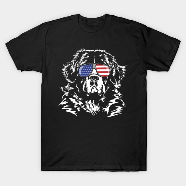 Proud Newfoundland American Flag sunglasses dog T-Shirt by wilsigns